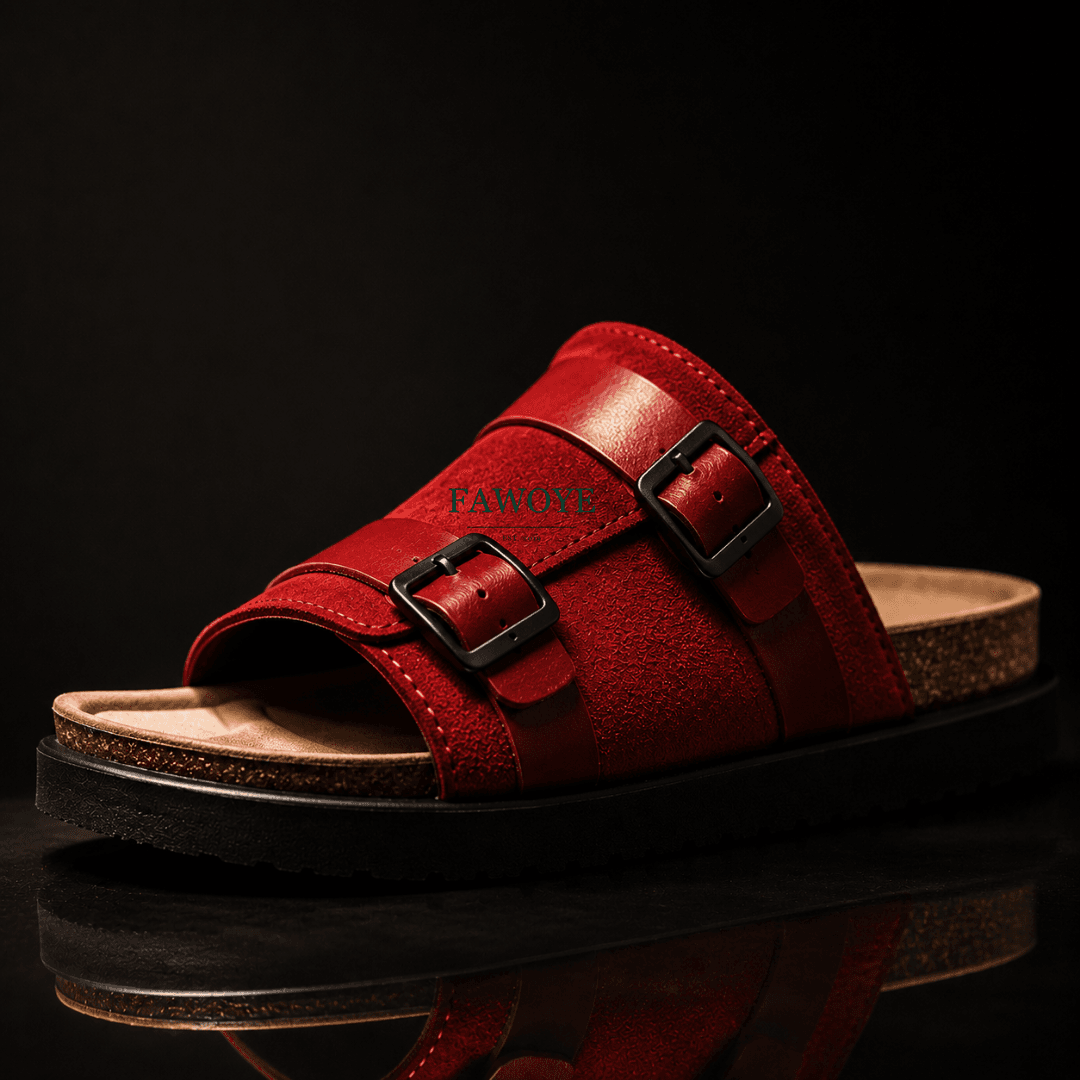 red leather double-strap sandals, handmade in Nigeria - FAWOYE handmade shoes Nigeria