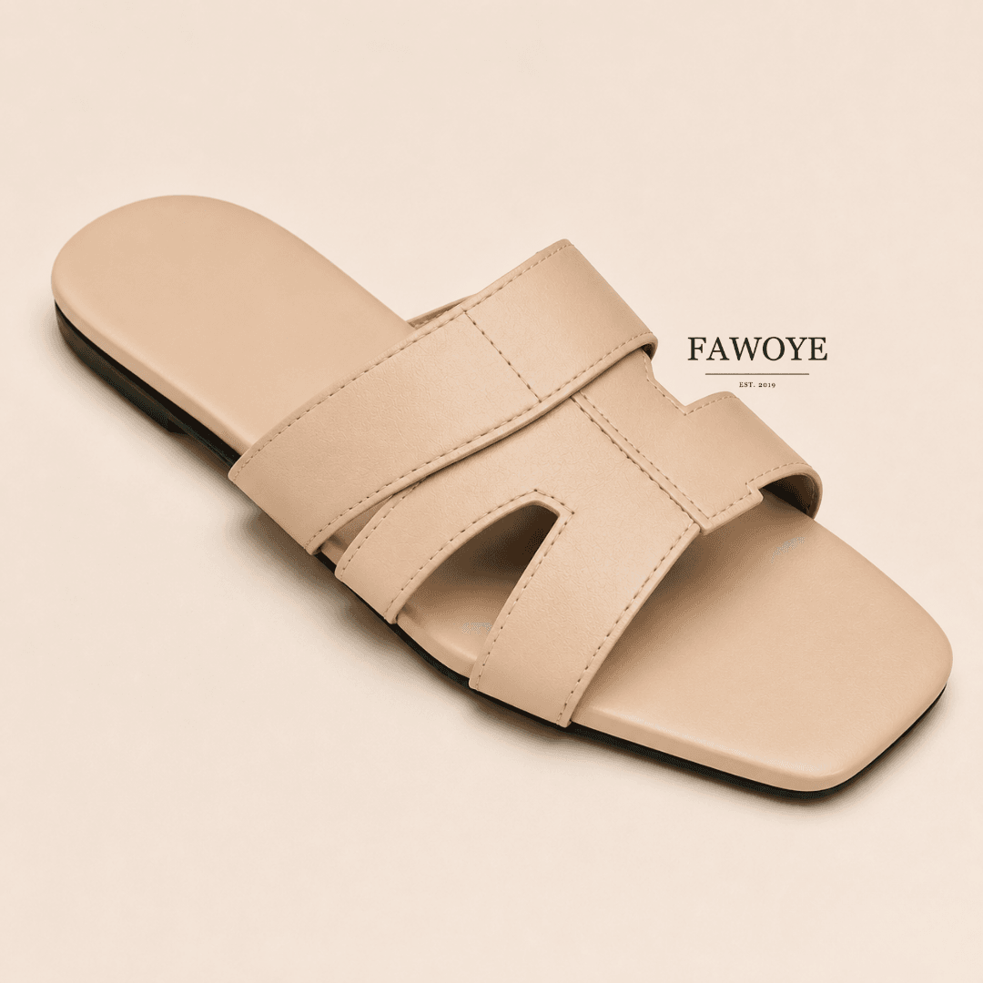 women's cream leather slides, handmade in Nigeria - FAWOYE handmade shoes Nigeria