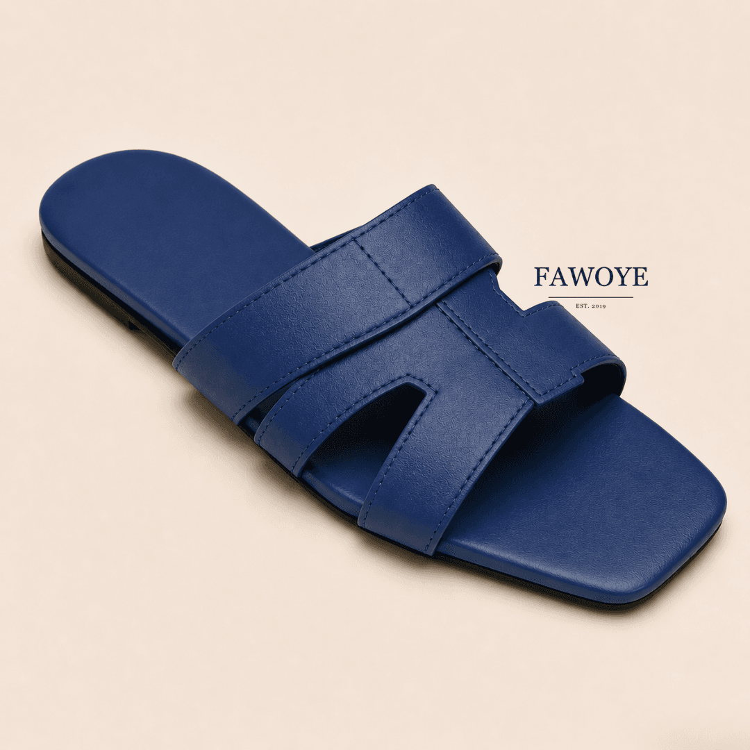 women's navy leather slides for a smart-casual look - FAWOYE handmade shoes Nigeria