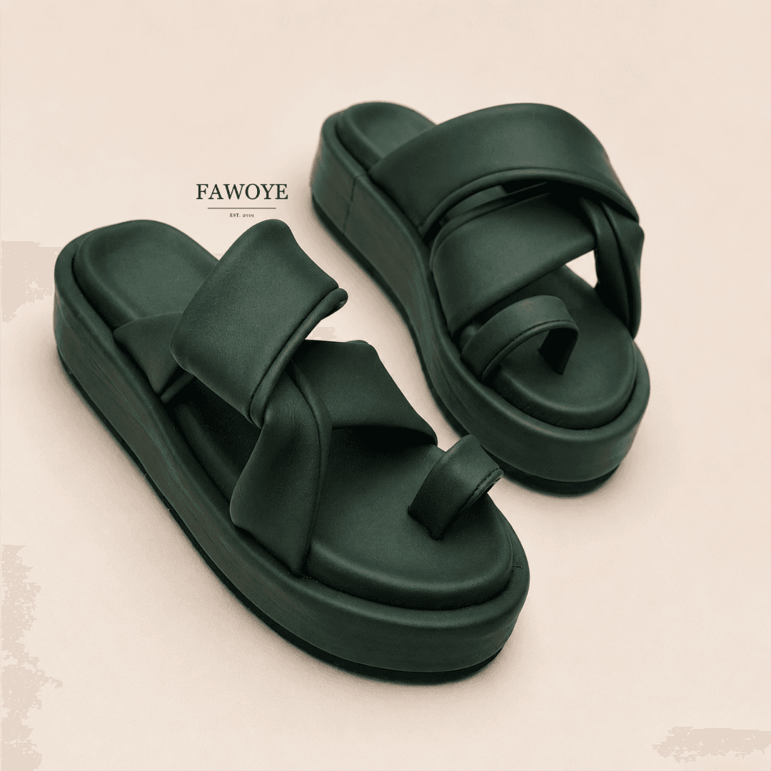 green leather cross-strap slides for everyday wear - FAWOYE handmade shoes Nigeria