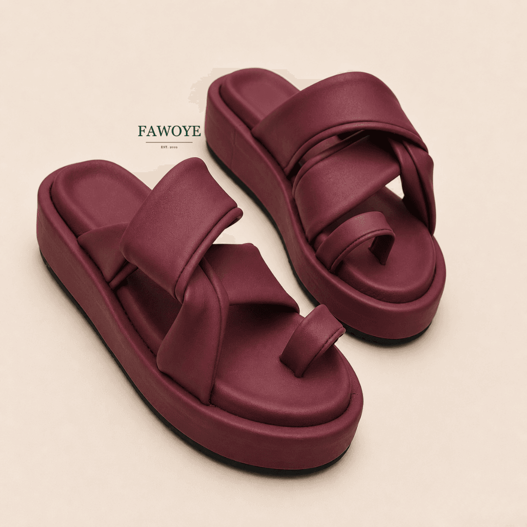 burgundy leather slides, a versatile sandal colour - FAWOYE handmade shoes Nigeria