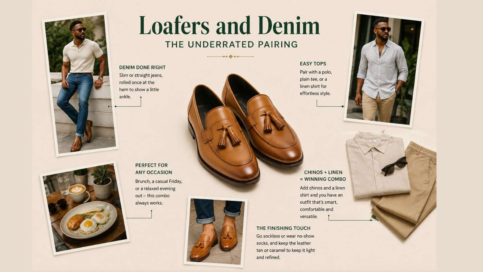 Men’s loafers styled casually with rolled denim and a linen shirt - FAWOYE handmade shoes Nigeria