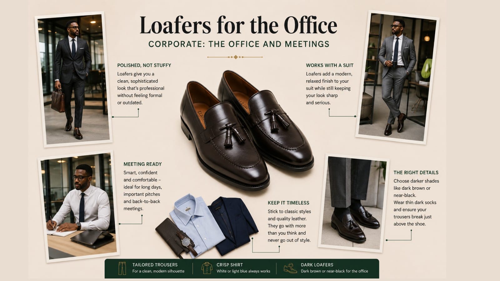Dark leather loafers styled for corporate office wear - FAWOYE handmade shoes Nigeria