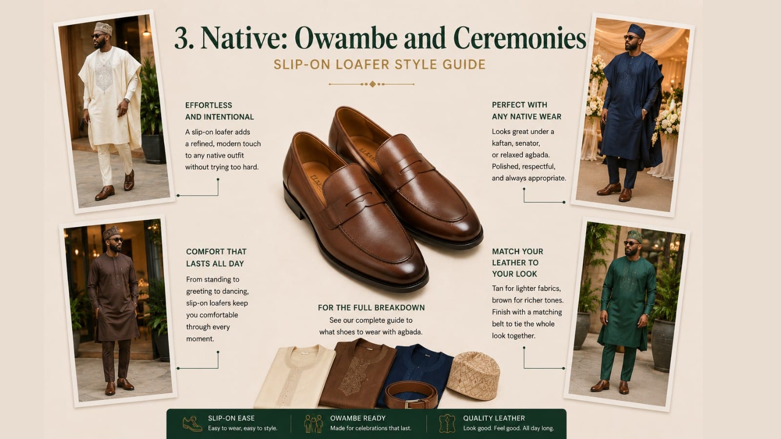 Slip-on loafers styled with native wear for owambe and ceremonies - FAWOYE handmade shoes Nigeria