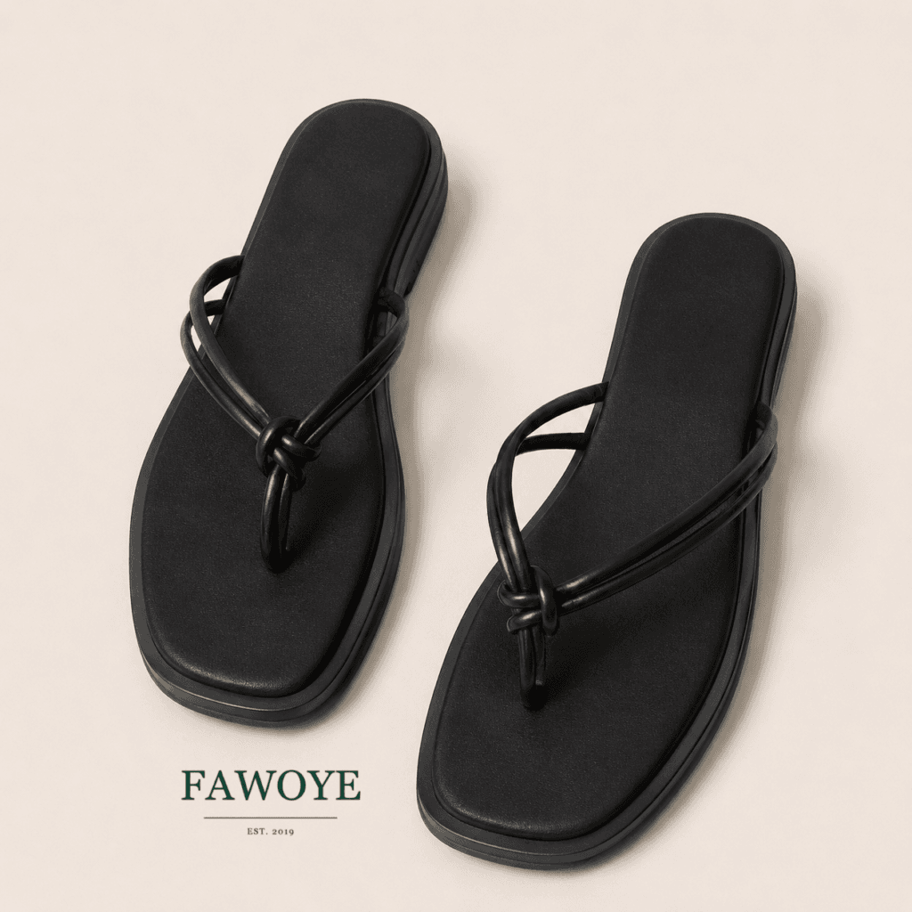 Black knotted leather slides for women in Nigeria.