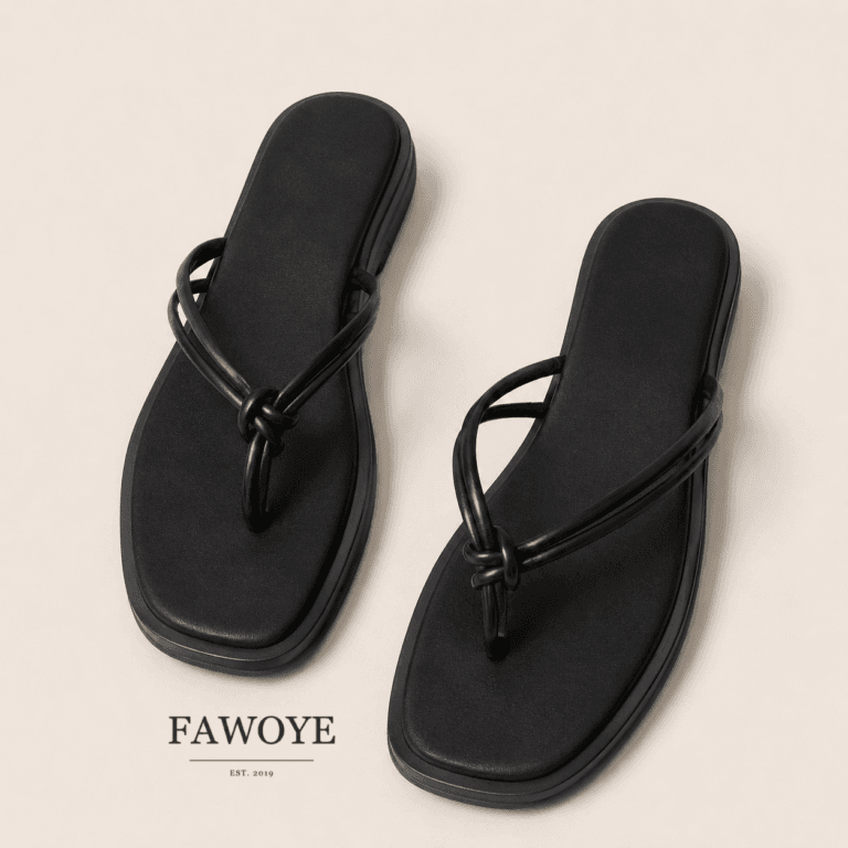 Black knotted leather slides for women in Nigeria.