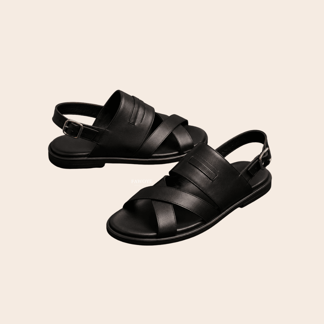 Black multi-strap leather sandals for relaxed December outings