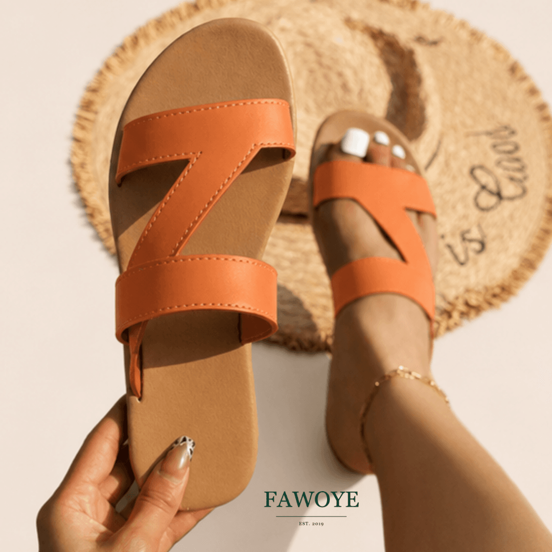 Brown Z-strap leather slide for women.