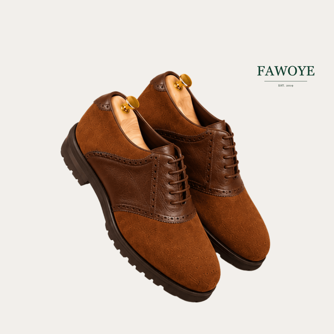 Brown suede Derby shoe ready for gentle dry brushing