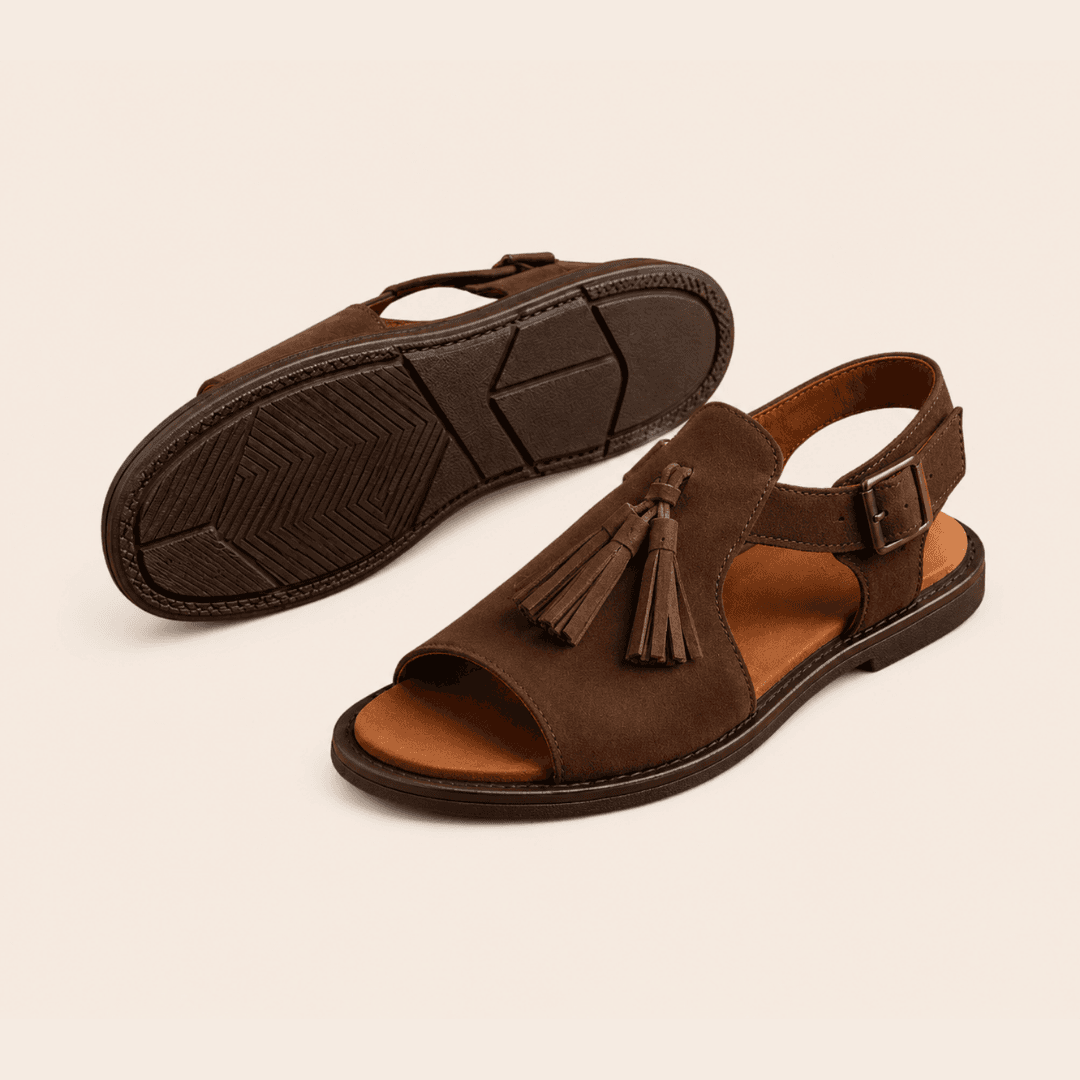 Brown men’s fisherman sandals made with suede
