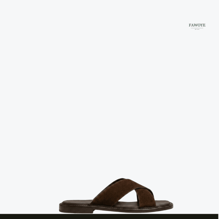 Brown unisex cross-strap slide by FAWOYE