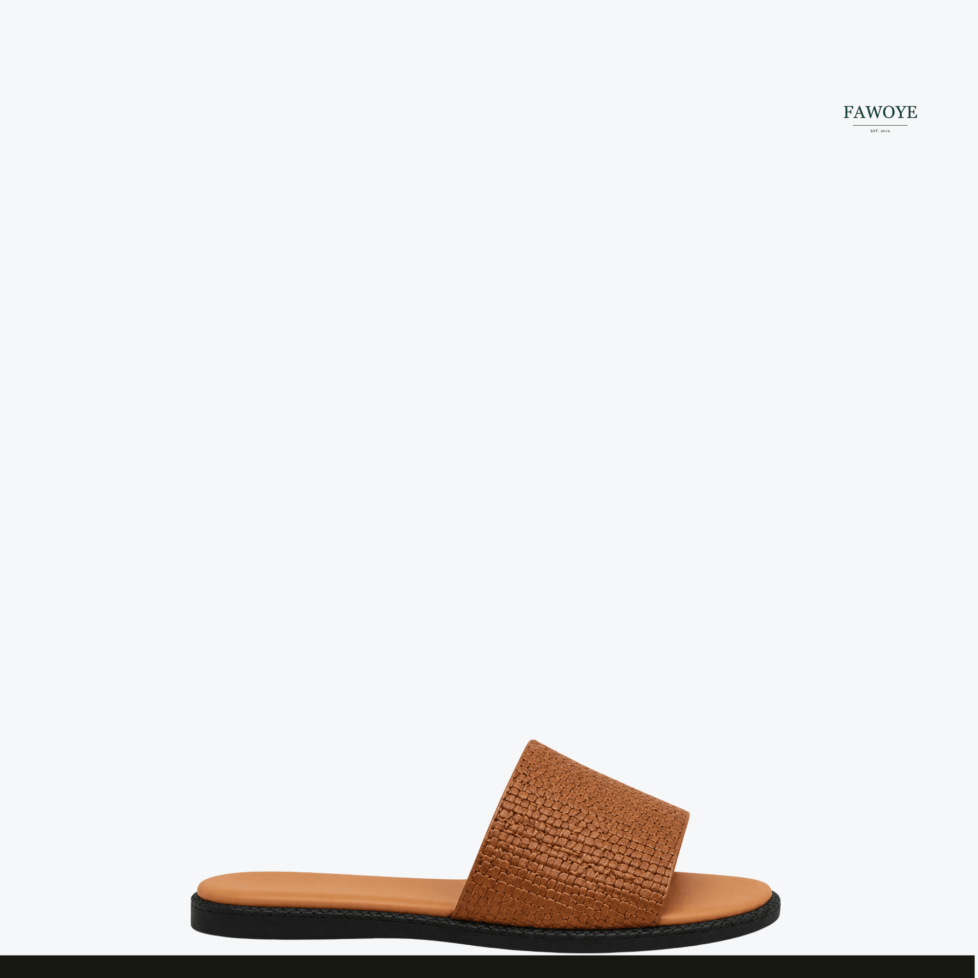 Brown woven-texture leather slide handmade in Nigeria