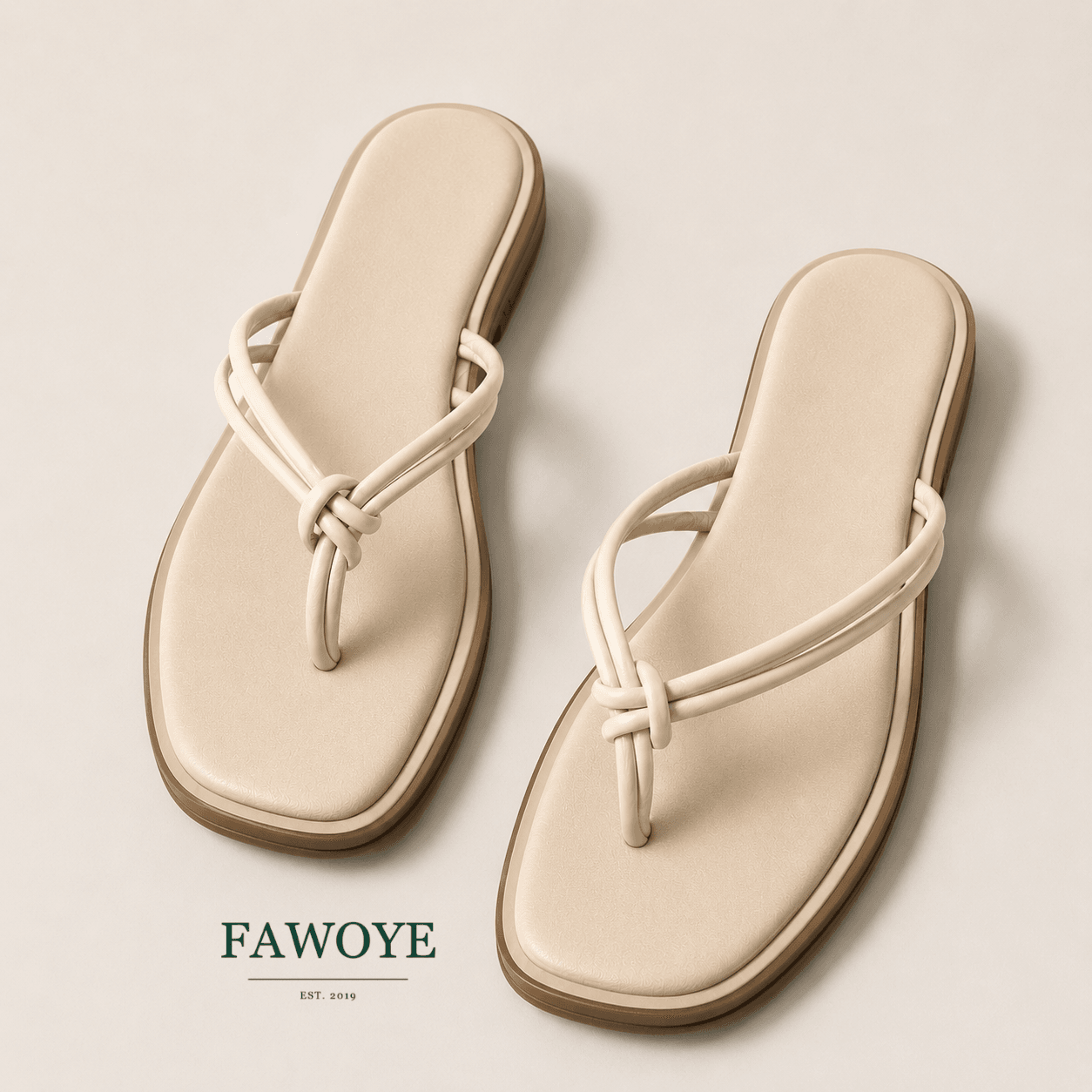 Cream knotted flat sandal for all-day wedding comfort