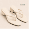weaved top-female block heel — FAWOYE handmade leather shoes