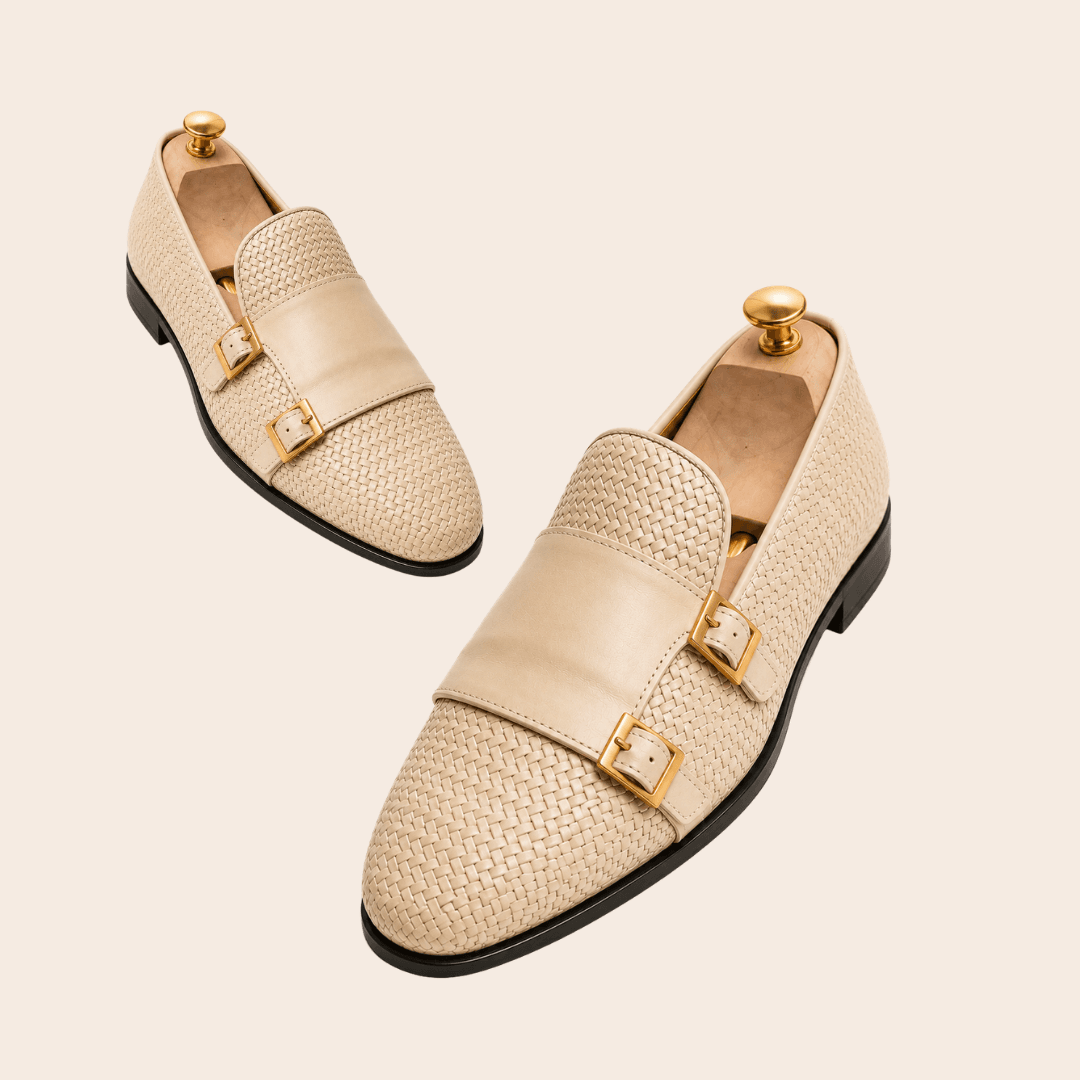 Cream double monk-strap shoe showing a different colour option