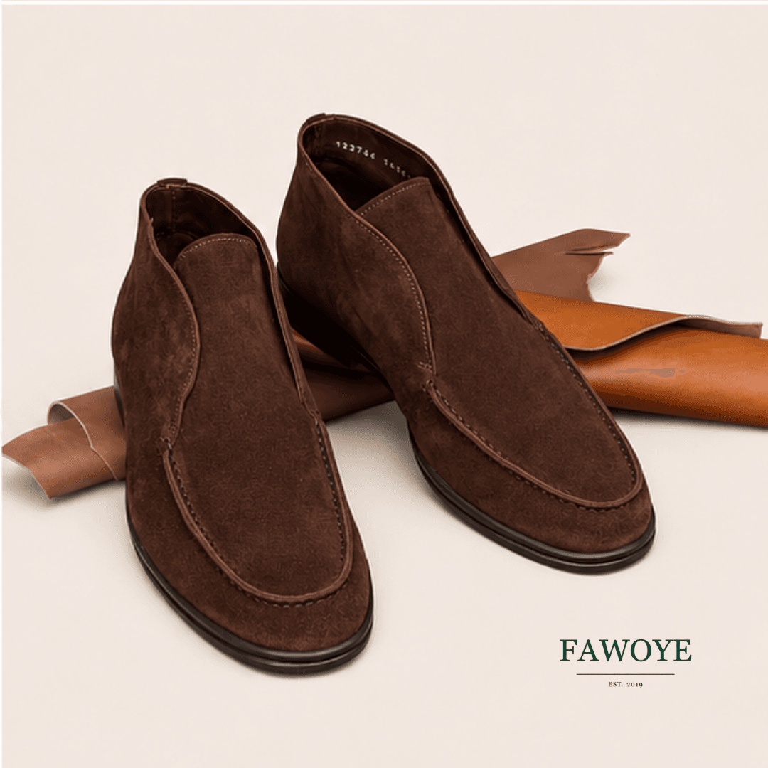 Dark-brown suede Chelsea boot with an even brushed nap