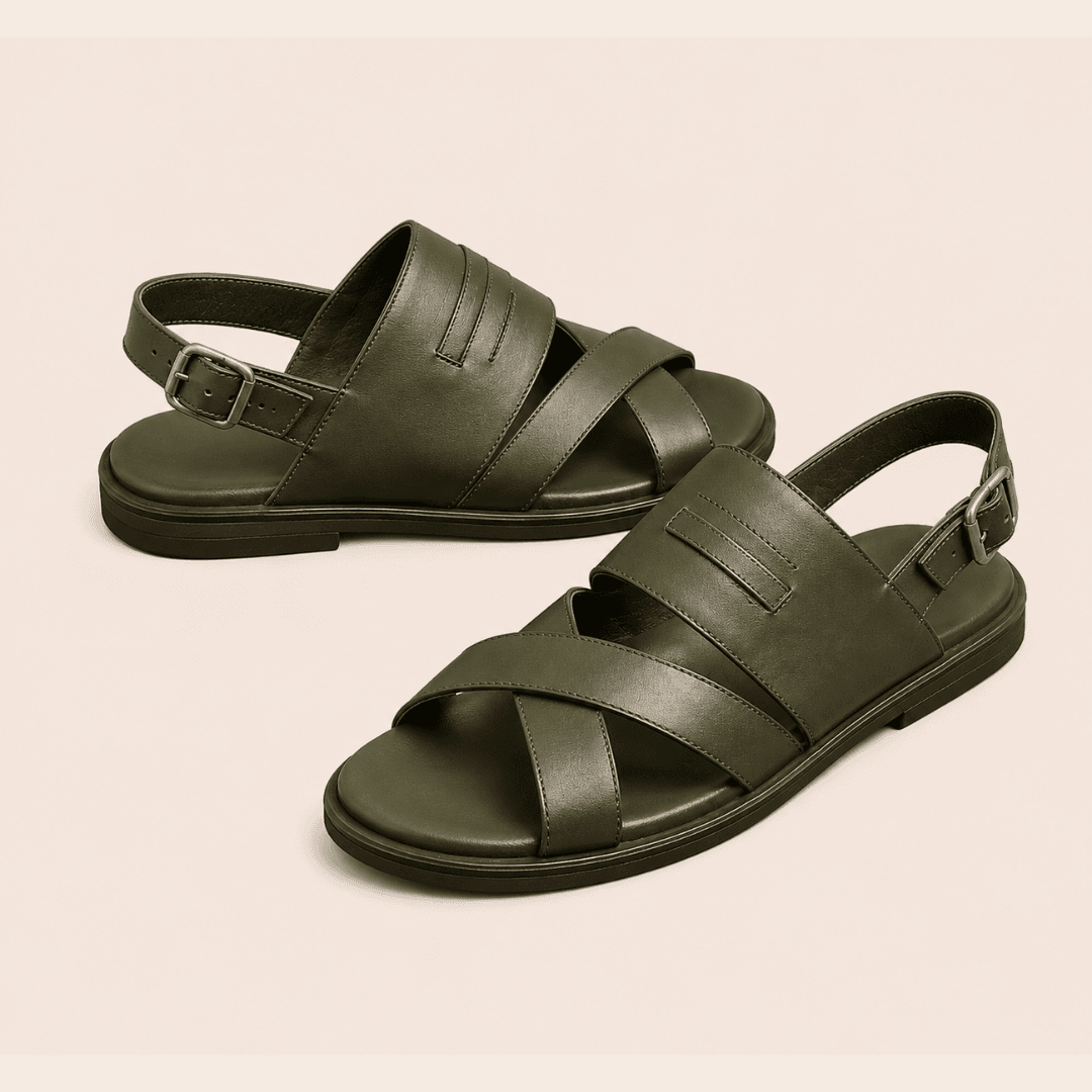 Green multi-strap leather sandals for men