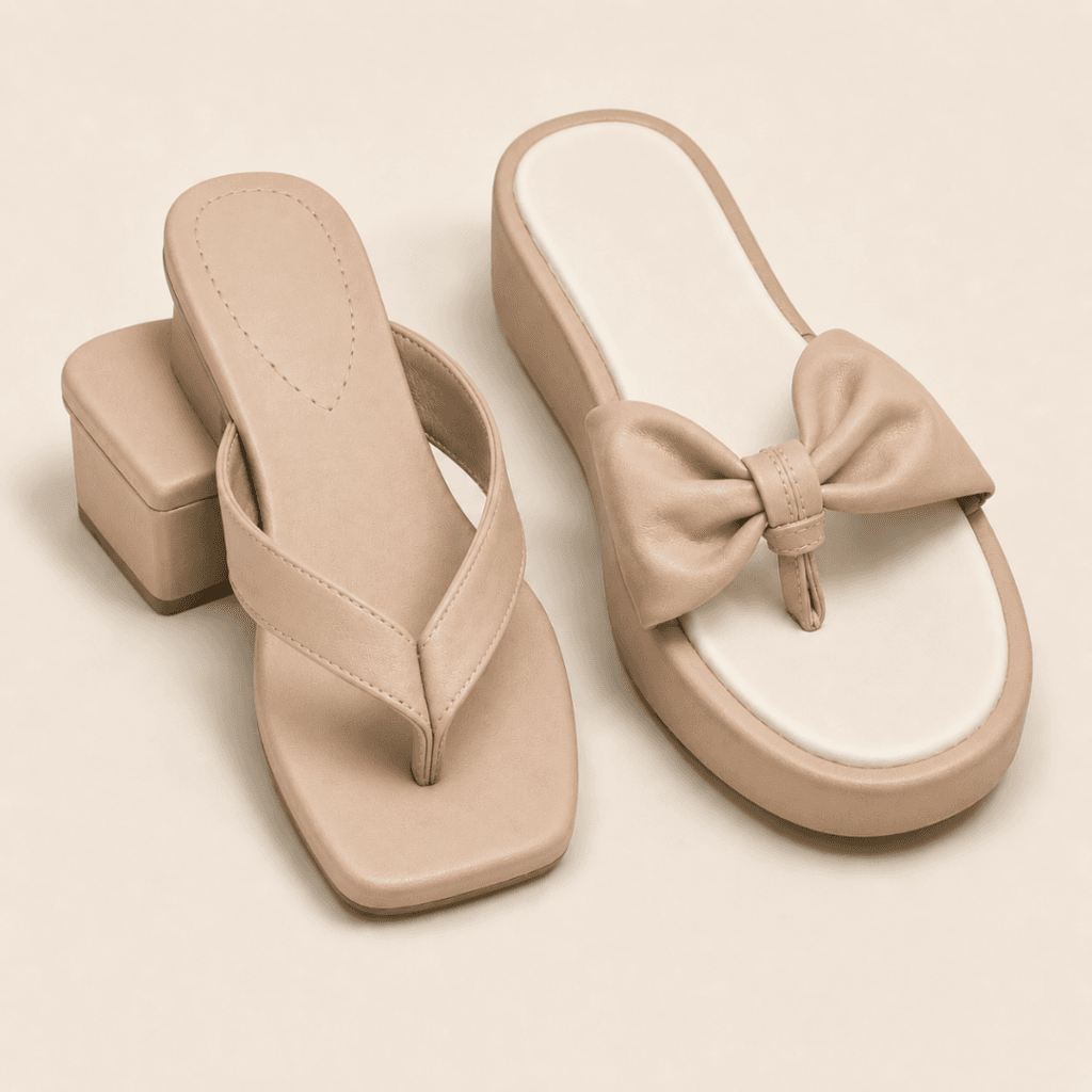 Nude block heel and bow platform shoes for a Nigerian bride