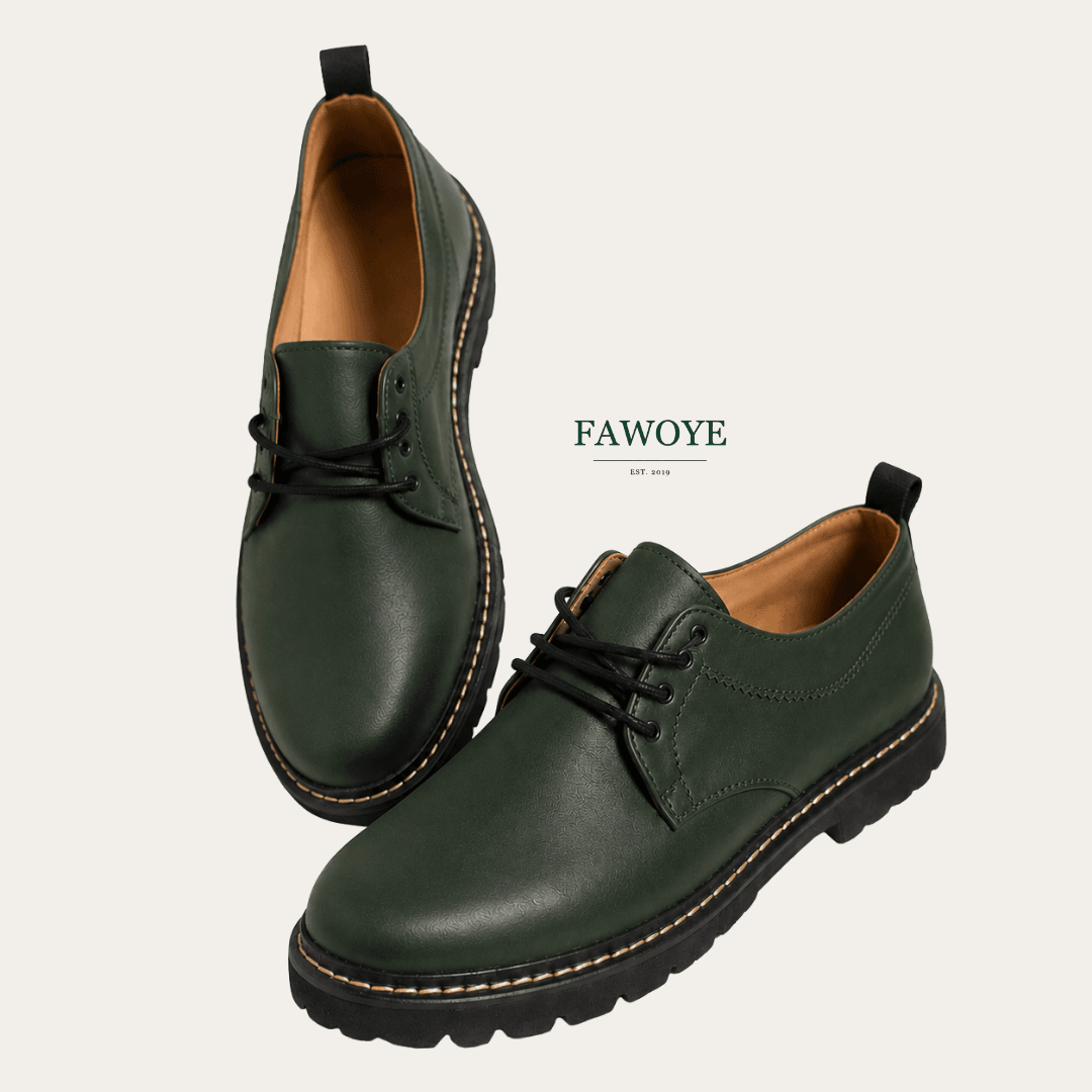 Green lace-up Derby shoes for a business-casual outfit