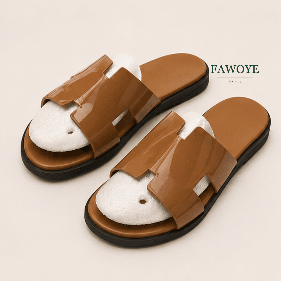 Tan leather H-slide styled for kaftan and senator wear