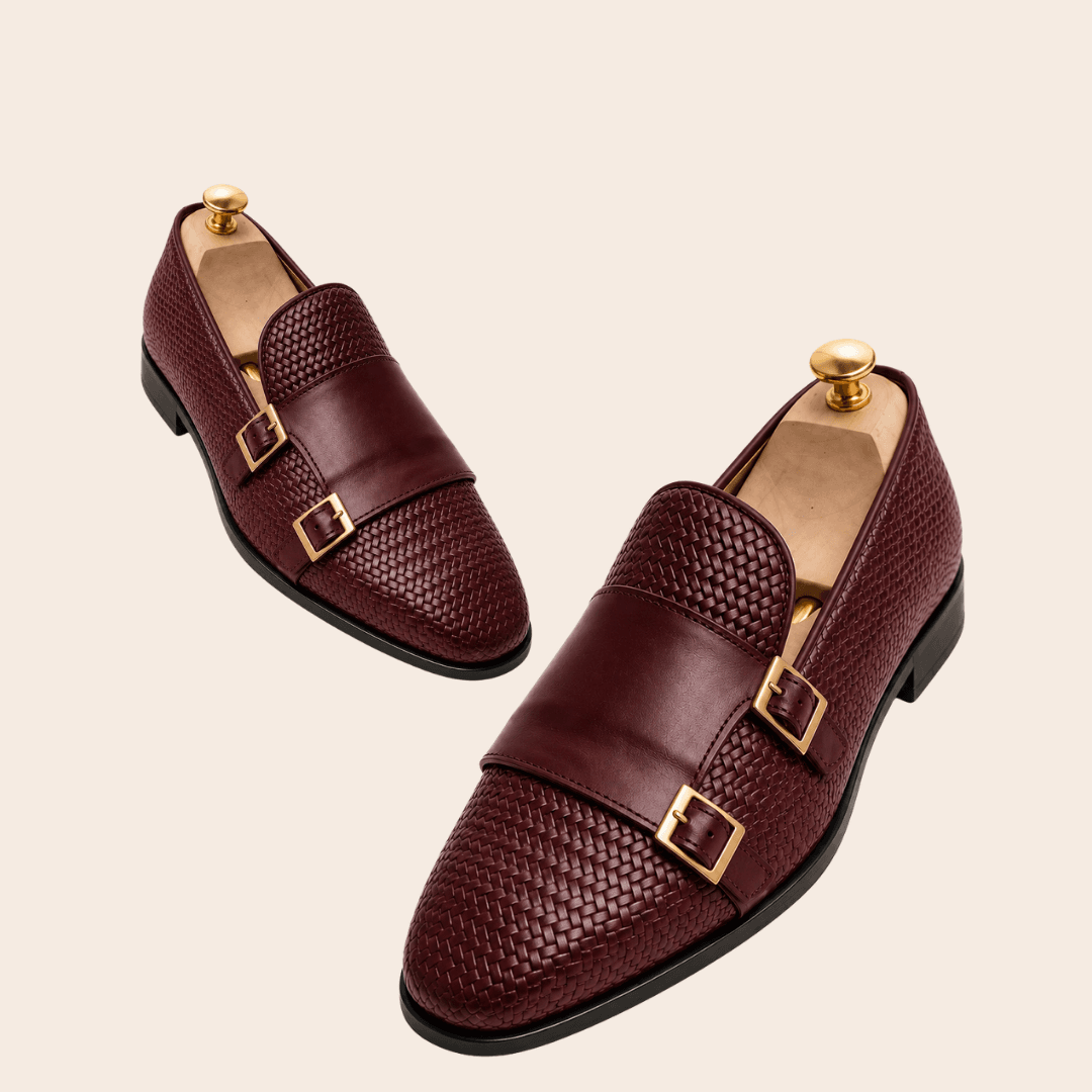Wine double monk strap shoes for polished Nigerian native attire