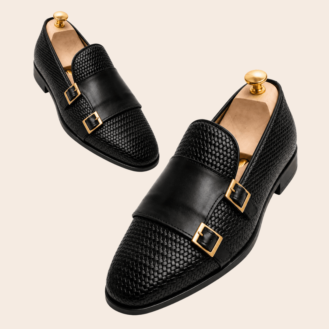 Black double monk-strap shoes for Nigerian wedding outfits