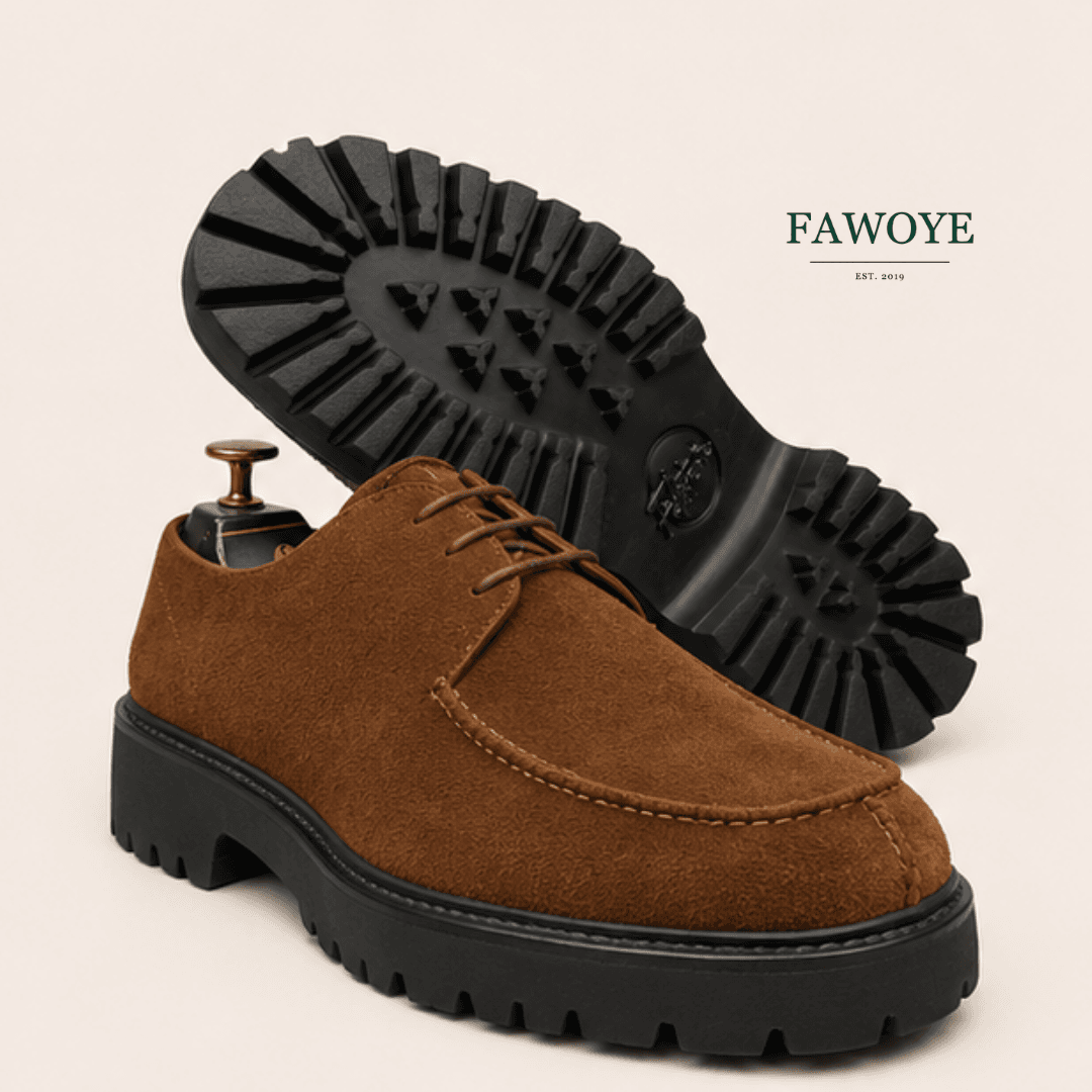 FAWOYE snake-print derby styled for an evening event