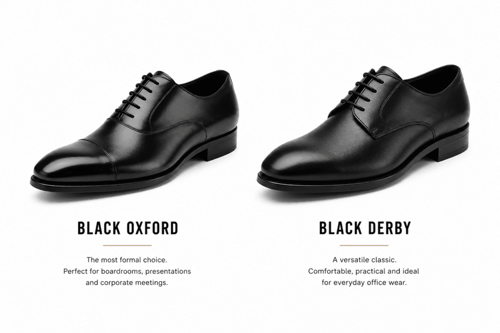 Black Oxford and Black Derby shoes - black shoes for business and office wear - FAWOYE handmade shoes Nigeria