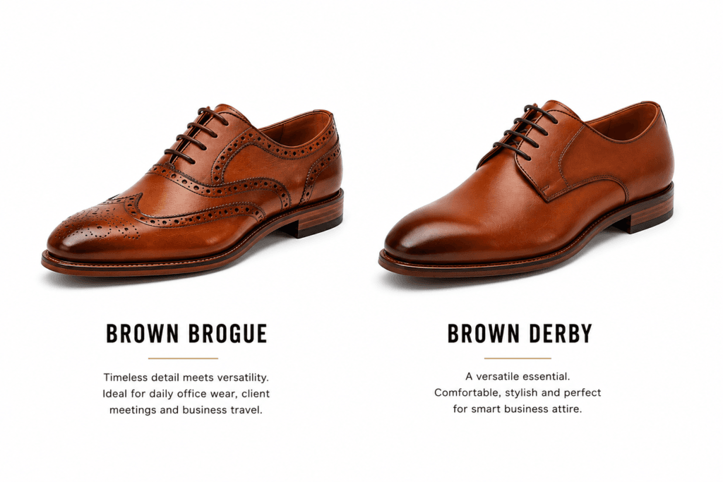 Brown Brogue and Brown Derby shoes - brown shoes for business and office wear - FAWOYE handmade shoes Nigeria